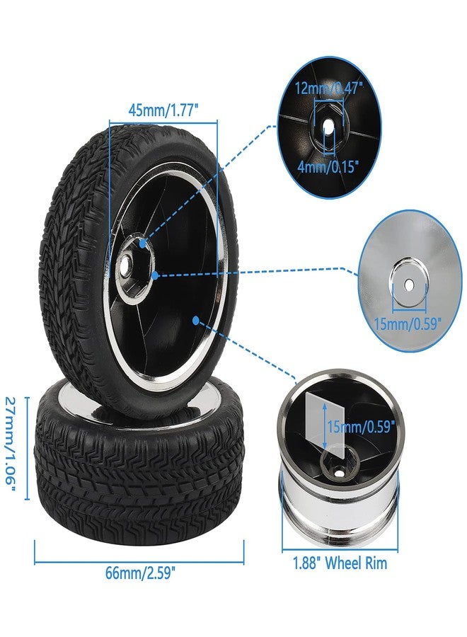 Rowiz 4PCS 12mm Hub Silver Rim & Tires RC Car Tires 1/10 On Road Racing Touring Car Disc Wheel Tyre w/Foam Inserts - Image 3